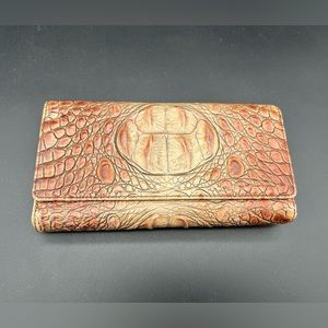 BRAHMIN Vintage Crocodile Embossed Leather Pecan Brown Wallet